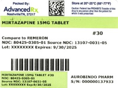 Mirtazapine 15mg 80425-0305-01.jpg label 1 - Mirtazapine 15mg 80425 0305 01